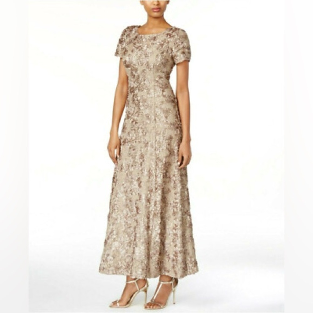 Alex Evenings Gold Embroidered Maxi Dress